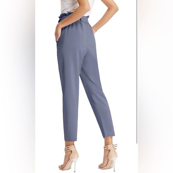 NWT Women's Blue/Gray Paperbag Waist Pants - Picture 2 of 7